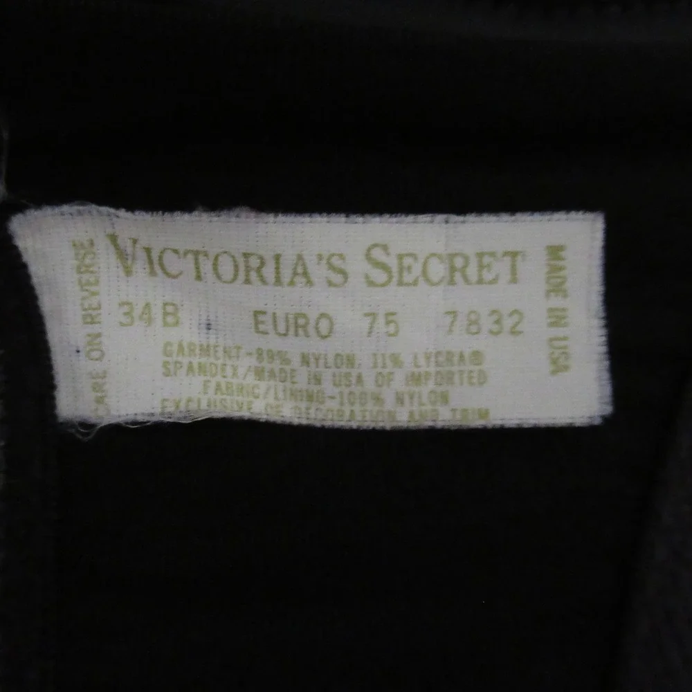 Vintage Victorias Secret Bra 34B Black Satin Strapless Underwire